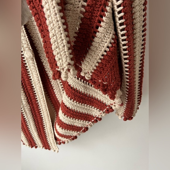 Zara collection crochet knit long boho cardigan coat two tone striped - Picture 9 of 13